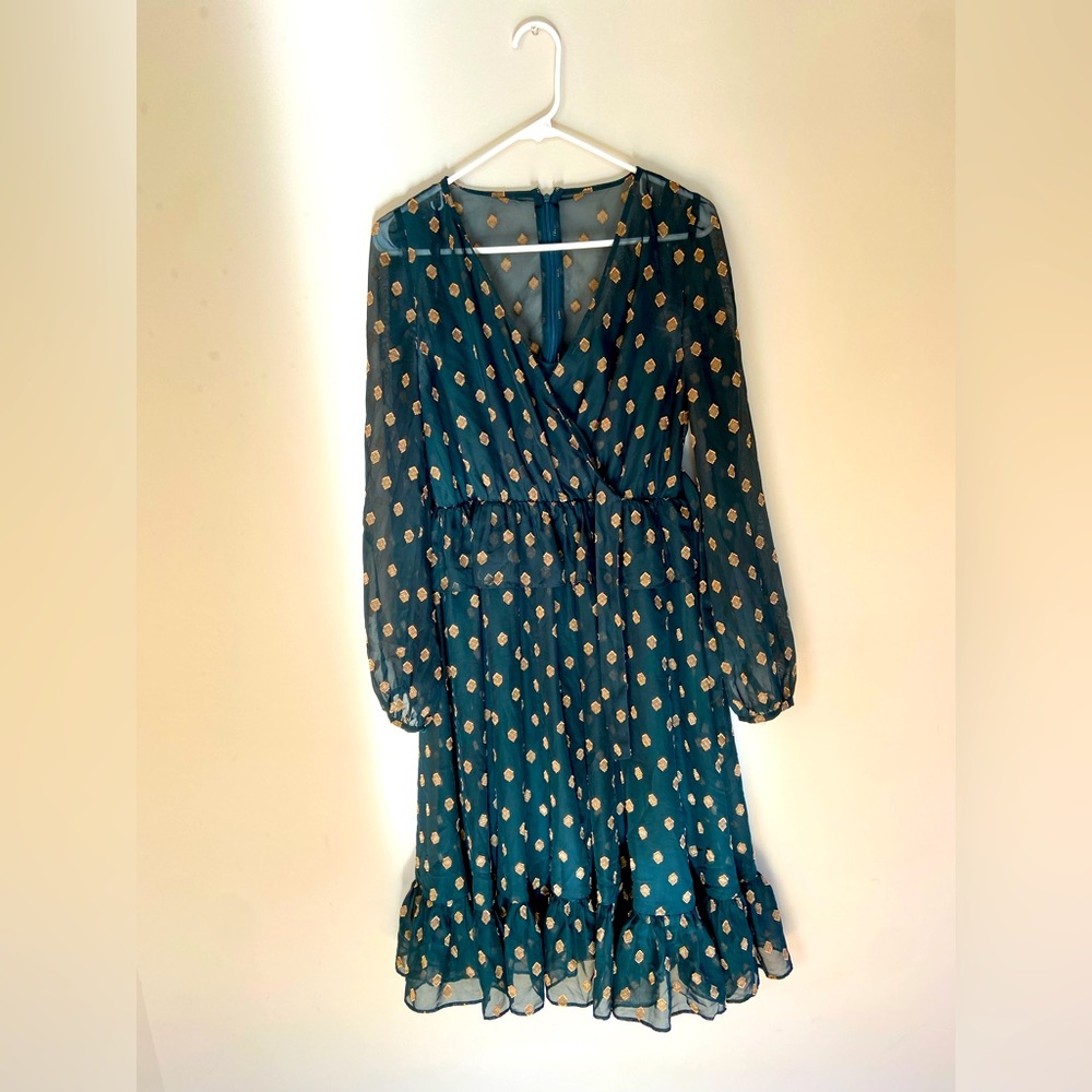 OVAL DOTS SEMI-SHEER SPLIT WRAP DRESS IN EMERALD